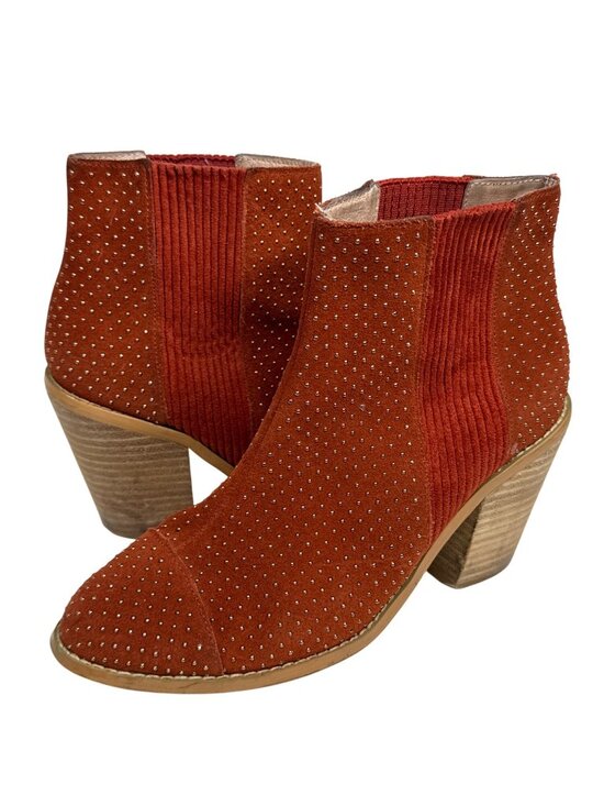 Anthropologie Shoes - Anthropologie Womens 7.5 Orange Suede Ankle Boots Block Heel Western Boho